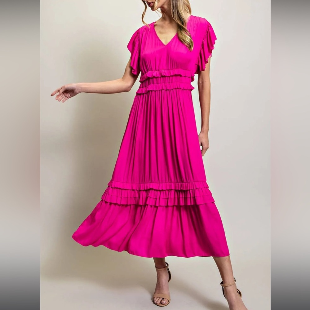 Pink Ruffle Midi Dress
